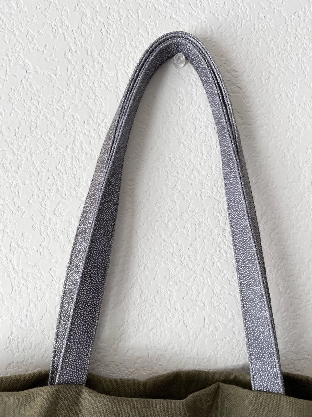 Large canvas and lizard embossed tote bag